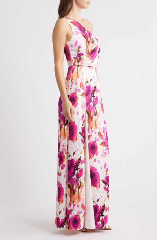Black Halo Marietta Floral One-shoulder Gown In Floral Crush