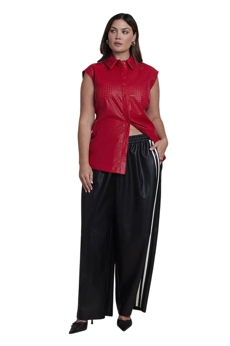 Faux Leather Pull On Track Pant (plus), Alternate, color, BLACK ONYX