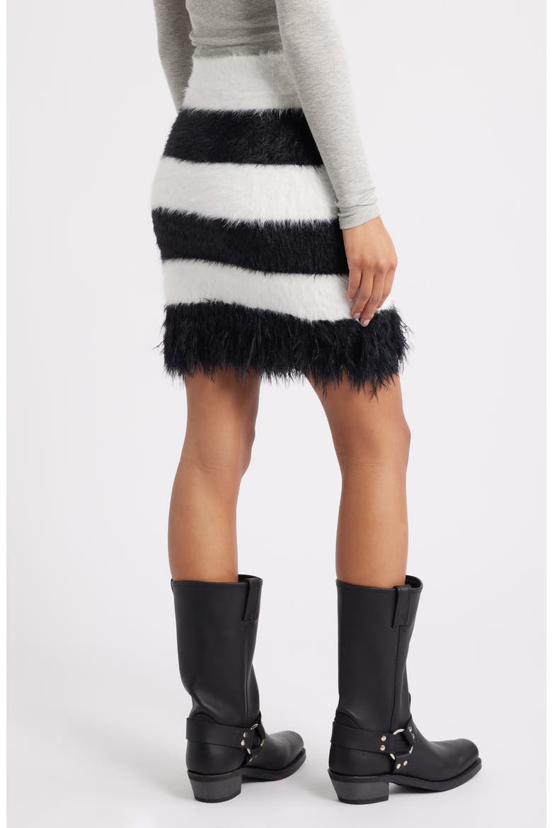 Stripe Faux Fur Miniskirt, Alternate, color, BLACK/ WHITE