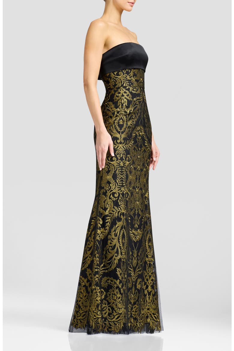 Shay Metallic Strapless Gown, Alternate, color, BLACK-GOLD