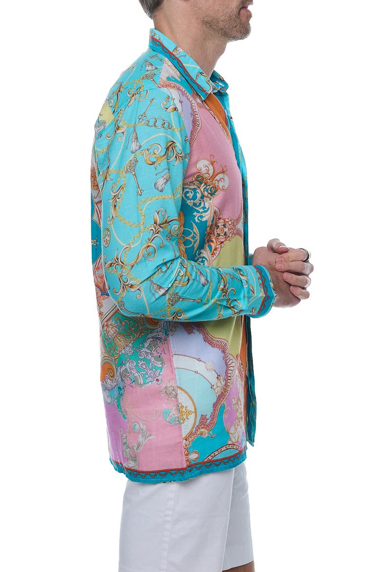Linen & Cotton Long Sleeve Resort Shirt, Alternate, color, BLUE/ GREEN