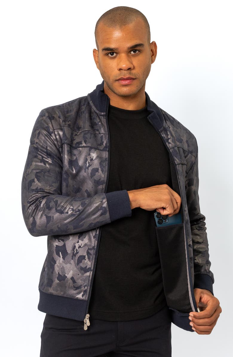PINO BY PINOPORTE Roberto Metallic Camo Track Jacket, Alternate, color, Navy