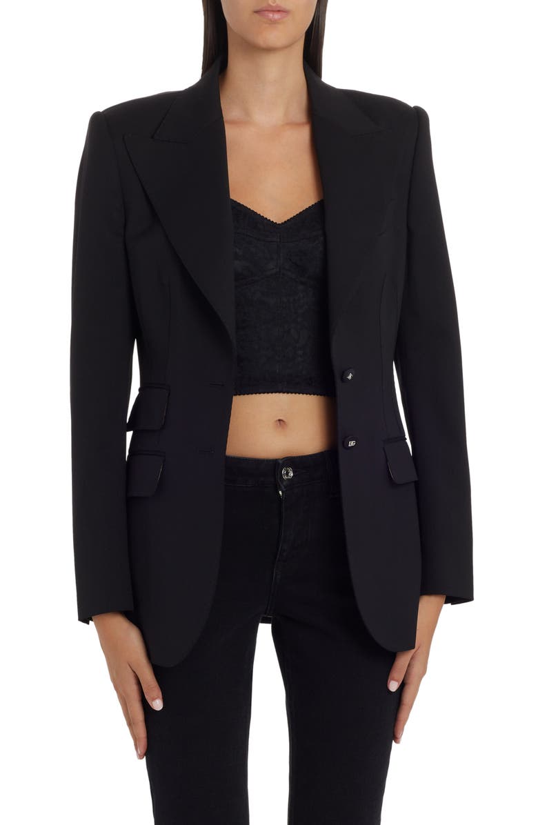 Dolce&Gabbana Turlington Stretch Wool Blazer, Main, color, Black