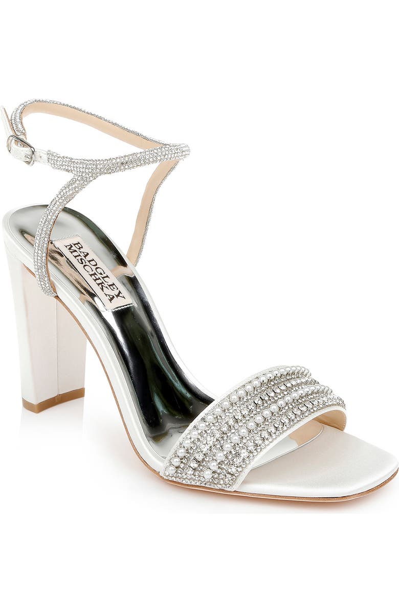 BADGLEY MISCHKA Collection Kari Ankle Strap Sandal, Main, color, Whitesatin