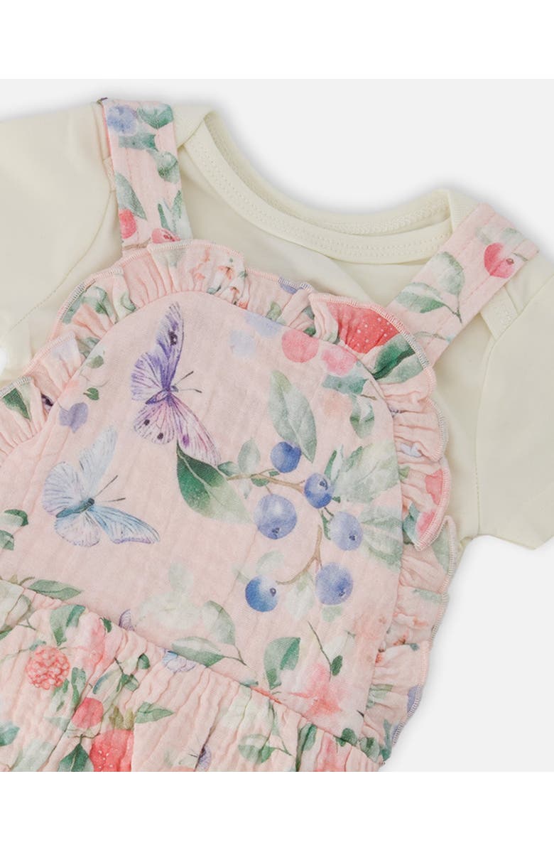 Deux par Deux Organic Cotton Jersey Bodysuit and Printed Berries Muslin Overall Set, Alternate, color, White & Pink Printed Berries
