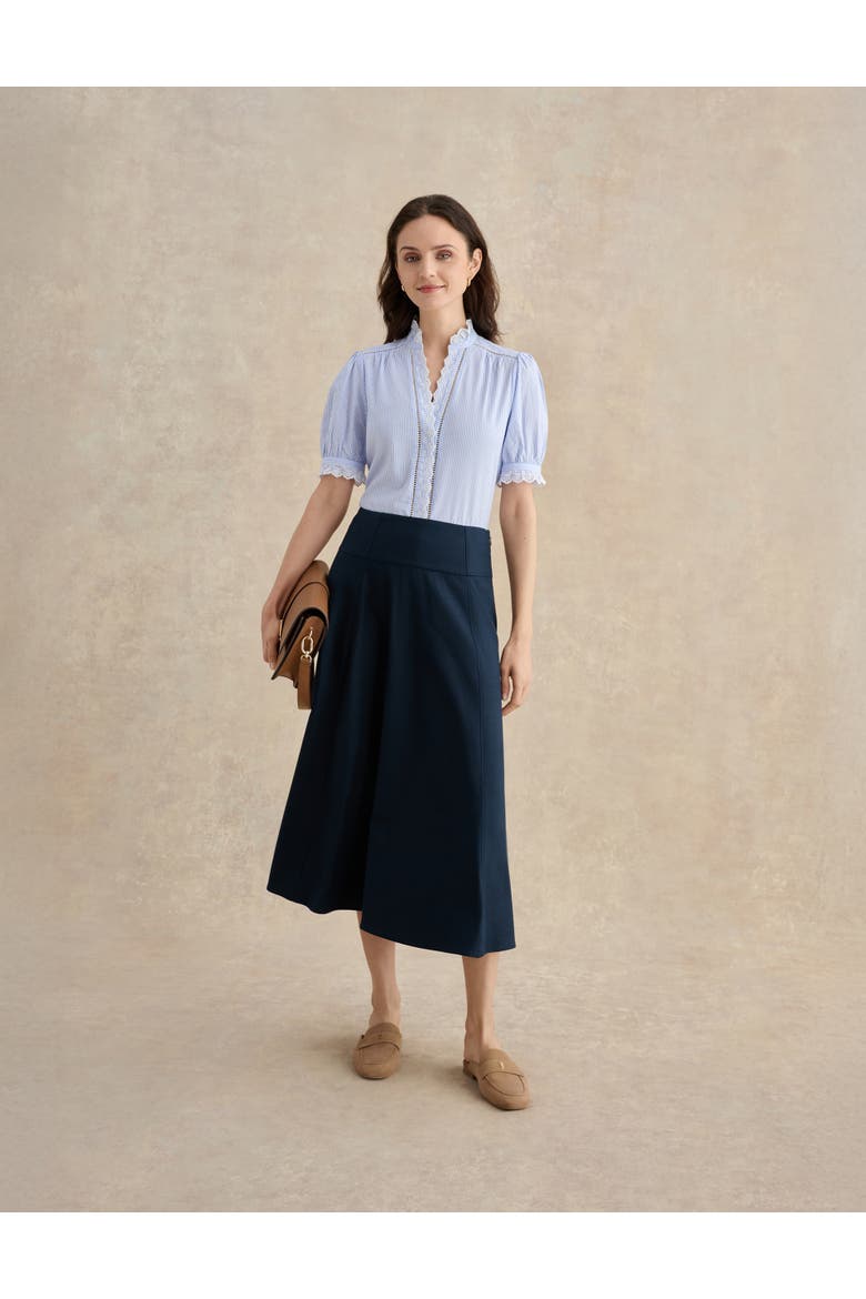 Naima Scalloped Lace Trim Pintuck Blouse, Alternate, color, Blue Ivory