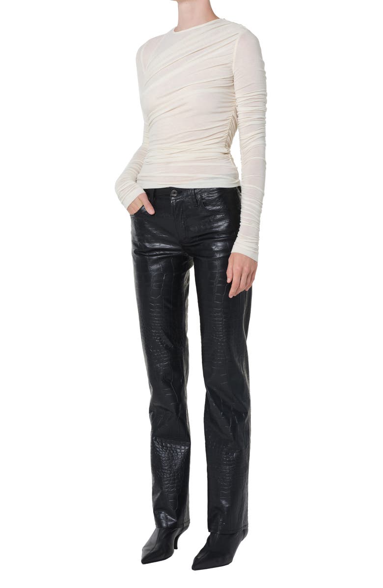 AGOLDE Tania Ruched Stretch Top, Alternate, color, Oat Milk Light Dusty White