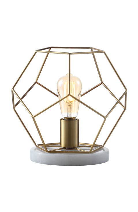 James MidCentury Glam Metal/Marble Geometric LED Table Lamp