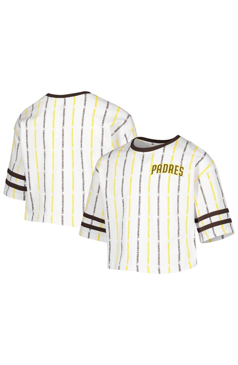 Outerstuff Girls Youth White San Diego Padres Ball Striped T-Shirt, Main, color, 