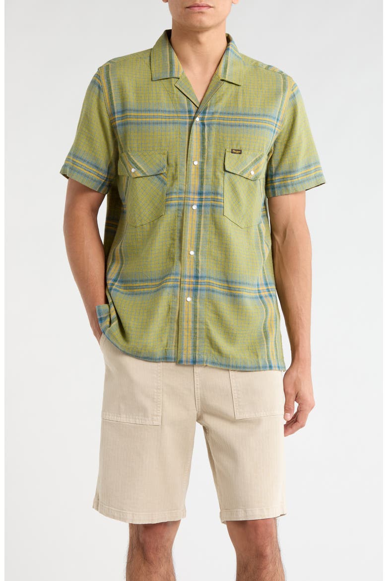 Whippersnapper Short Sleeve Snap-Up Shirt, Main, color, MOSS GRID PLAID