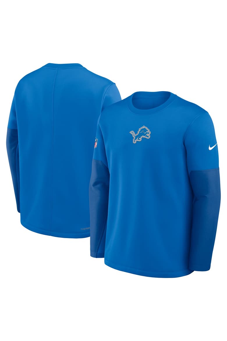 Men's Nike Blue Detroit Lions Sideline Coaches Midweight Therma-FIT Crew Pullover, Alternate, color, Blue