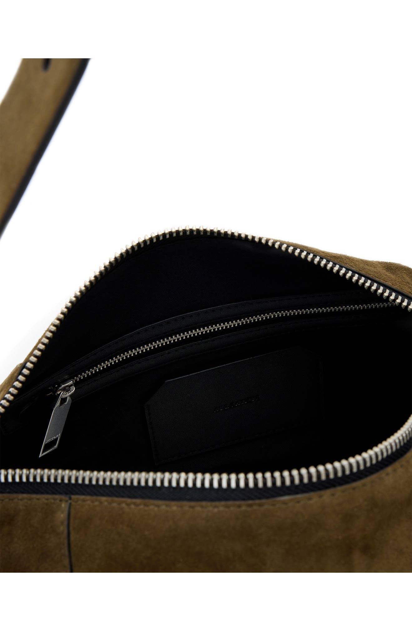 AllSaints Vega Suede Shoulder Bag, Alternate, color, Olive Green