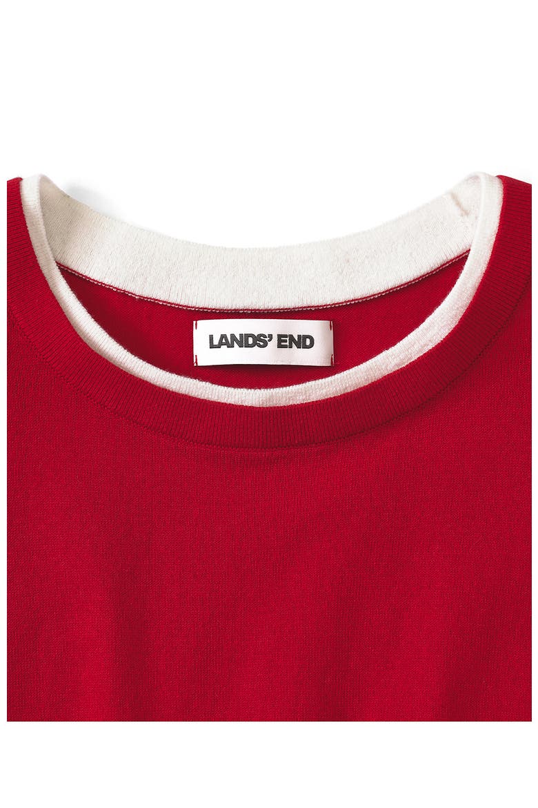 Double Trim Cotton Crew Neck Sweater, Alternate, color, Compass Red/White