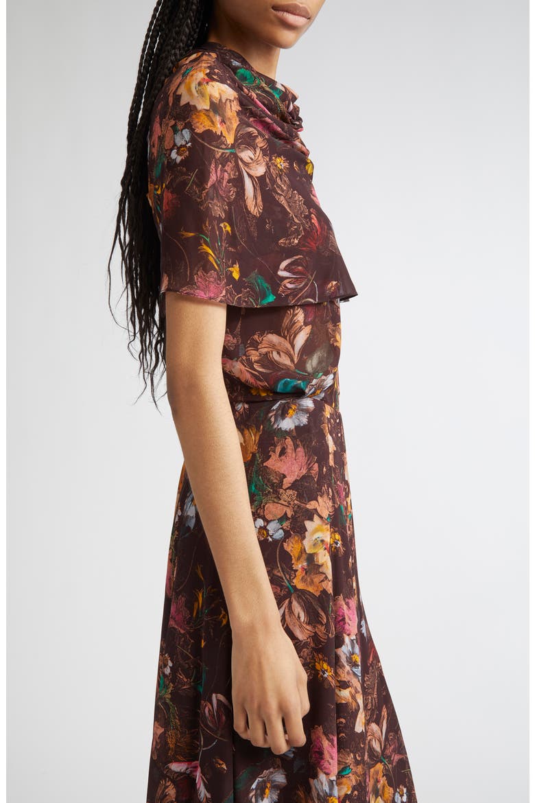 Floral Chiffon Cowl Neck, Alternate, color, BROWN
