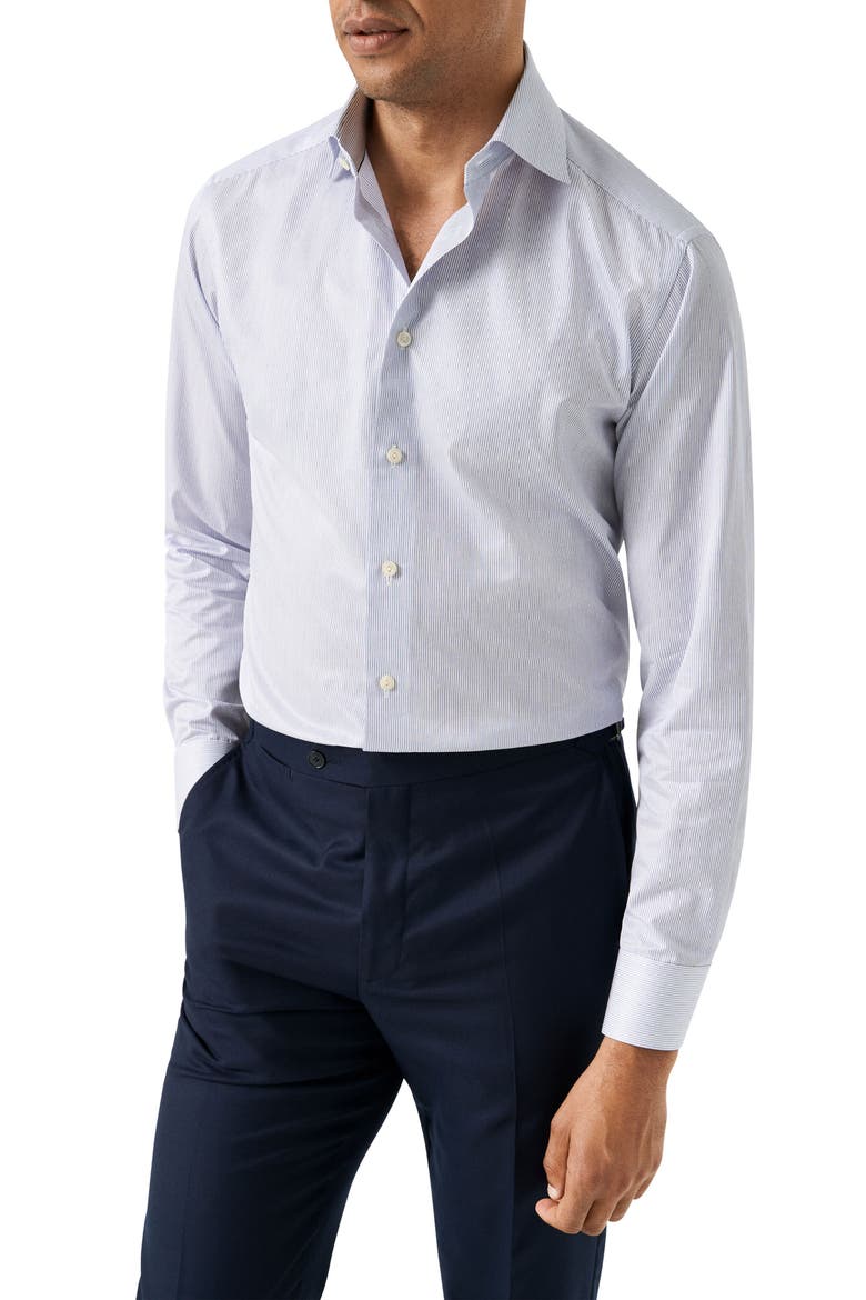 Slim Fit Stripe Cotton Dress Shirt, Main, color, DARK BLUE