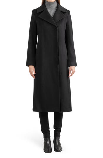 Sofia Cashmere Wool Blend Notch Lapel Coat In Black