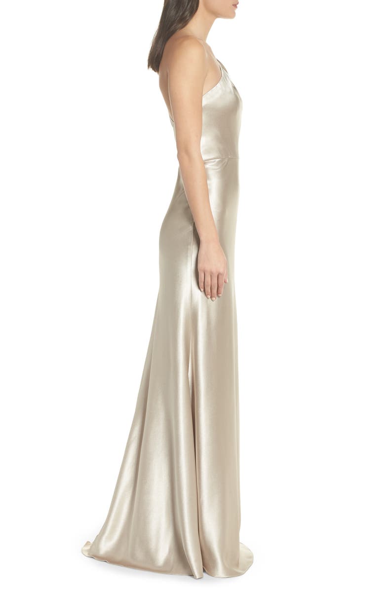 Jenny Yoo Lena One-Shoulder Crepe Back Satin Gown, Alternate, color, 