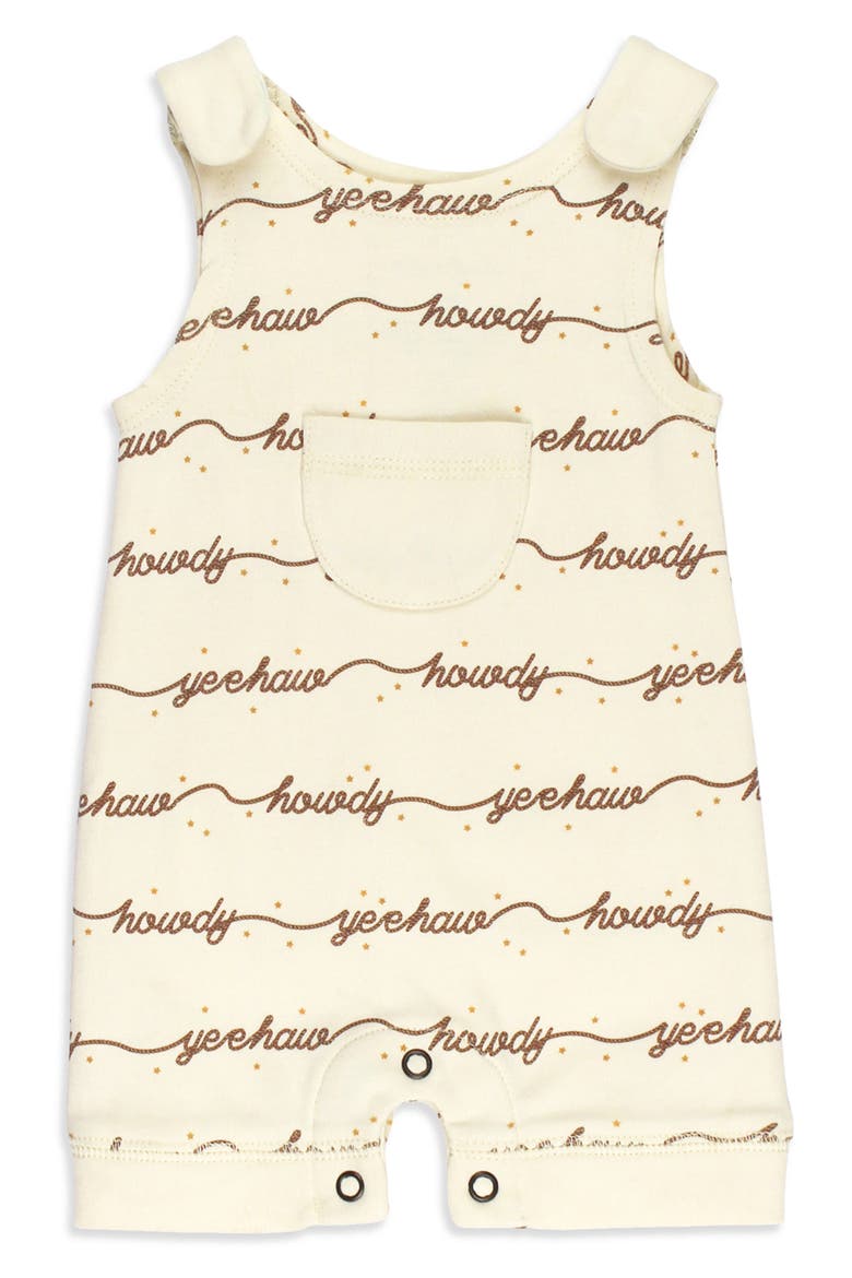 Print Sleeveless Organic Cotton Romper, Main, color, HOWDY