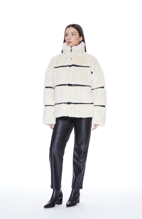 Blue Revival Mob Wife Unreal Leather Fur Jacket In Vanilla Bean