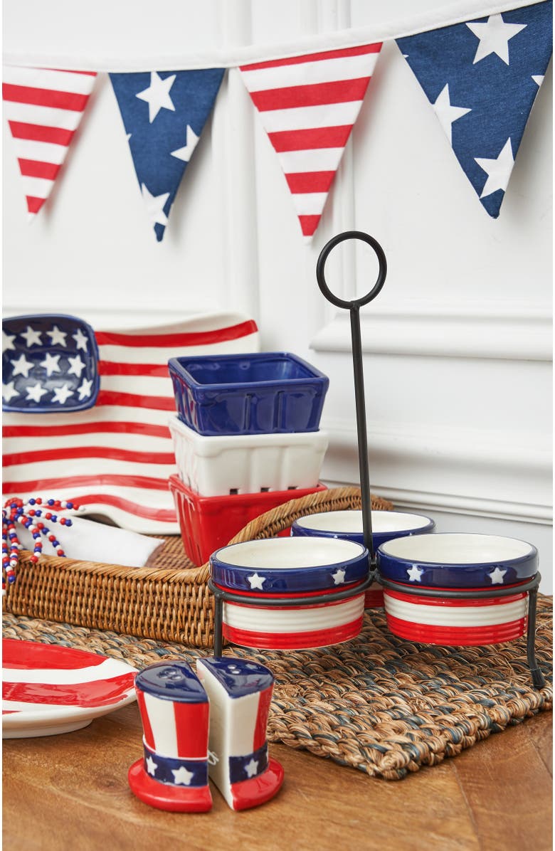 C&F Home Patriotic Stars & Stripes Flag Ceramic Salt & Pepper Shaker Set of 2, Alternate, color, Blue