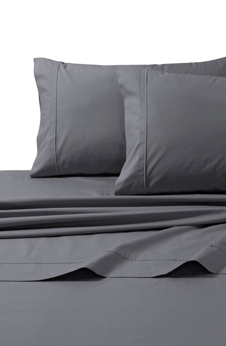 AZORES HOME 300 Thread Count Cotton Percale Sheet Set, Alternate, color, Grey