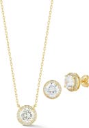 GLAZE JEWELRY Cubic Zirconia Halo Pendant Necklace and Stud Earrings Set