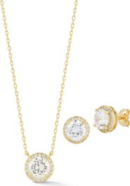 GLAZE JEWELRY Cubic Zirconia Halo Pendant Necklace and Stud Earrings Set
