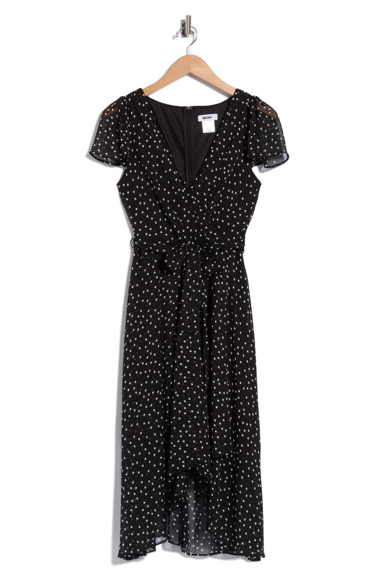 Chiffon High-Low Dress, Alternate, color, BLACK CREAM