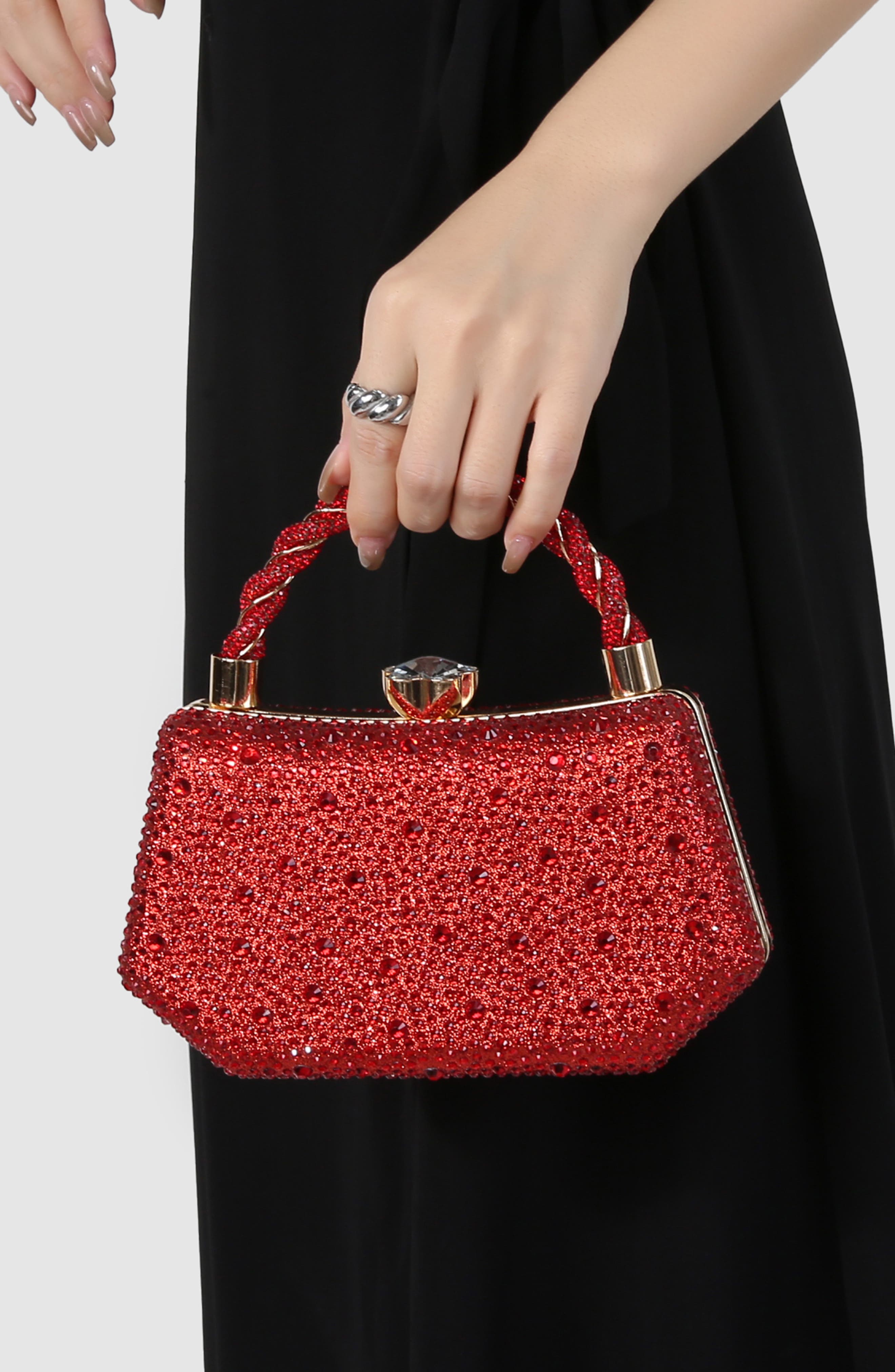 Hexagon Rhinestone Clutch, Alternate, color, RED