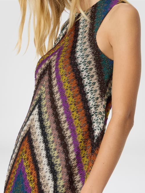 Missoni Crew Neck Mini Dress In Perforated Tulle Lace In Multi
