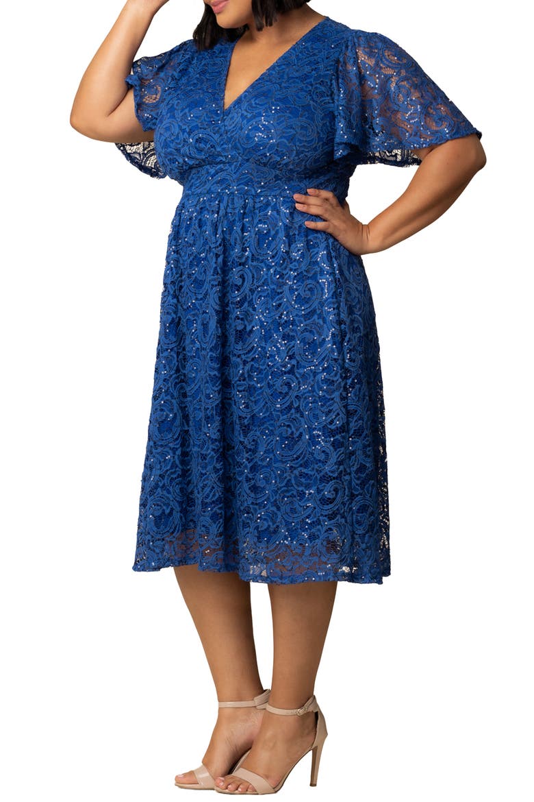 Starry Sequin Lace Fit & Flare Cocktail Dress, Alternate, color, SAPPHIRE