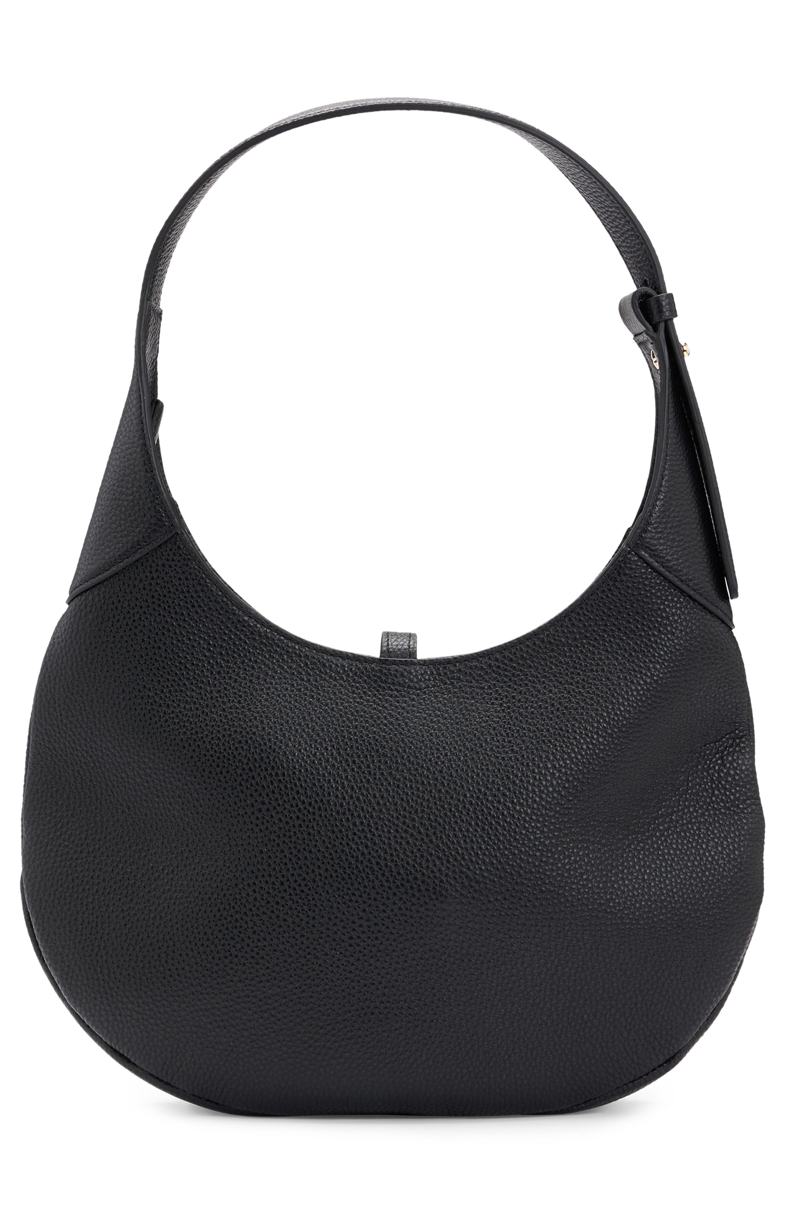 BOSS Lidney Leather Hobo Bag, Alternate, color, Black