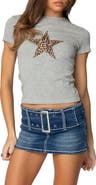 EDIKTED Narla Leopard Print Star Stretch Cotton T-Shirt