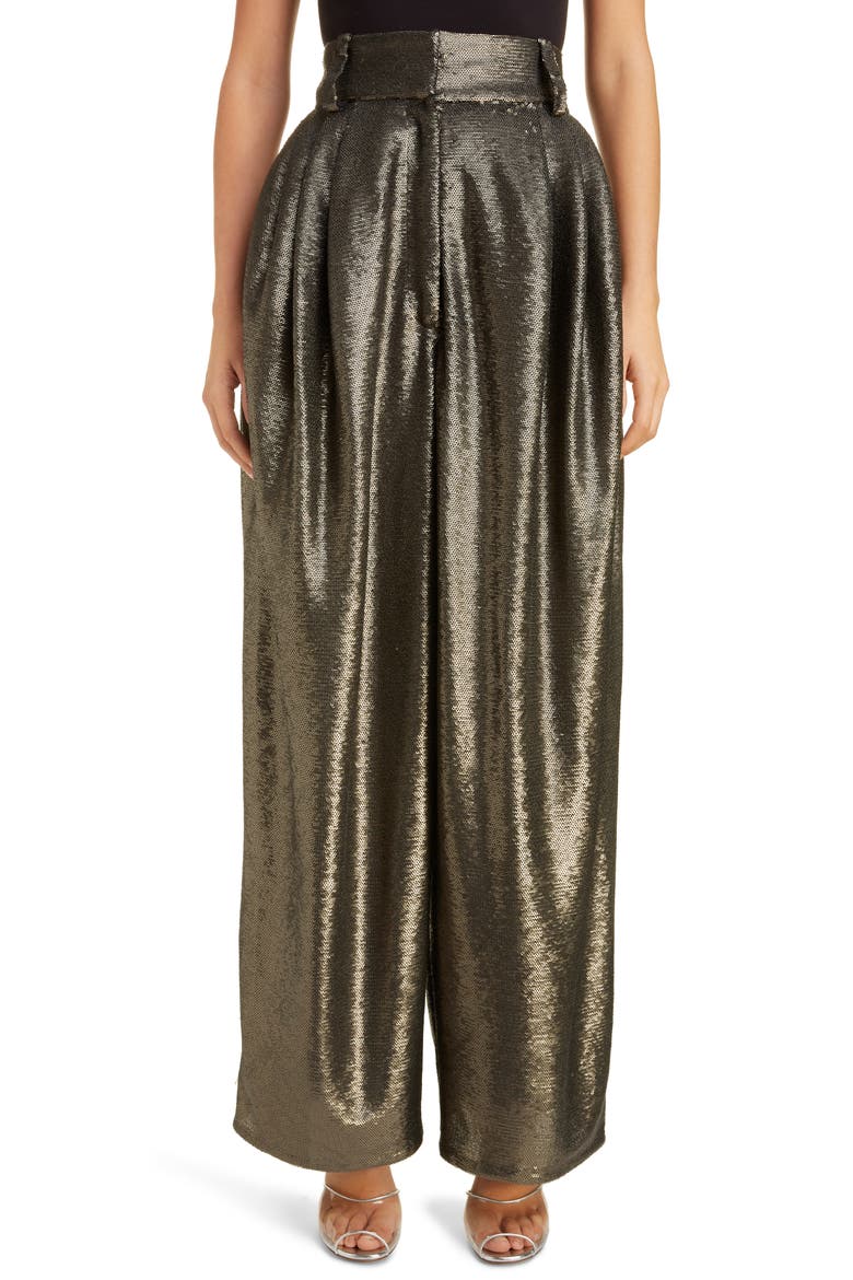 High Waist Wide Leg Sequin Pants, Main, color, GREY