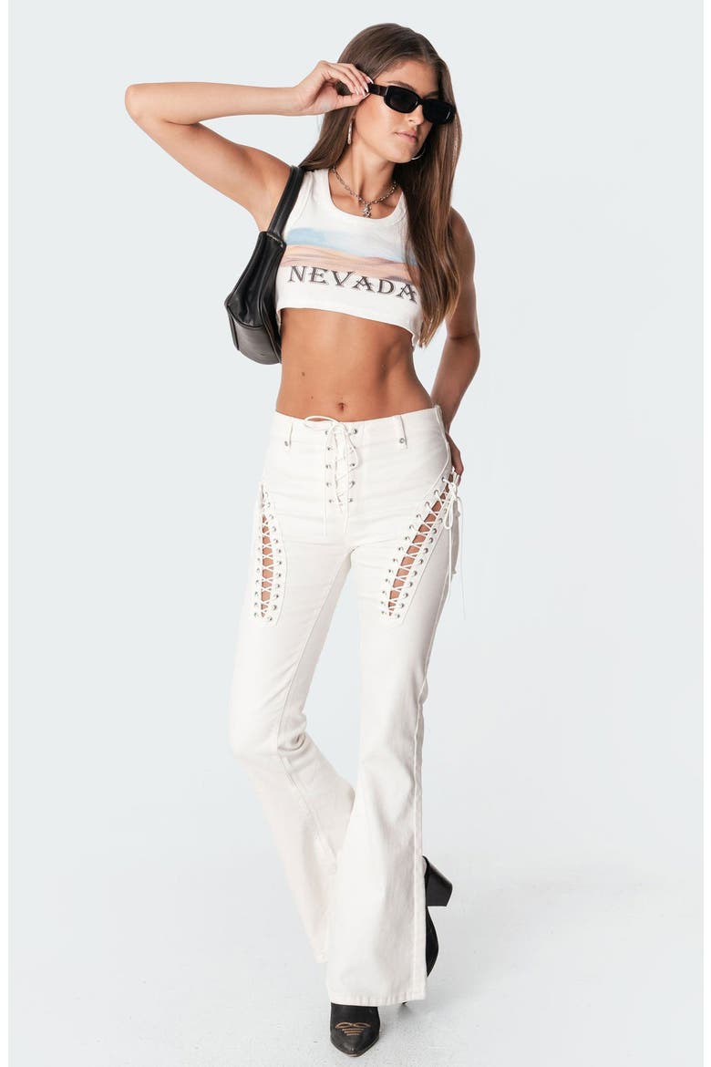 Engine White Lace-Up High Waist Flare Jeans, Alternate, color, WHITE