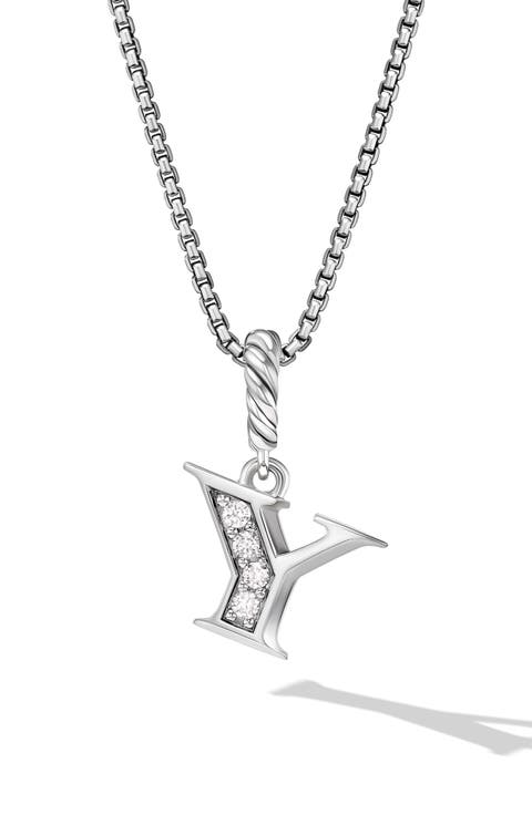 Pavé Initial Pendant Necklace in Sterling Silver with Diamond