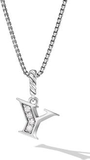 David Yurman Pavé Initial Pendant Necklace in Sterling Silver with Diamond