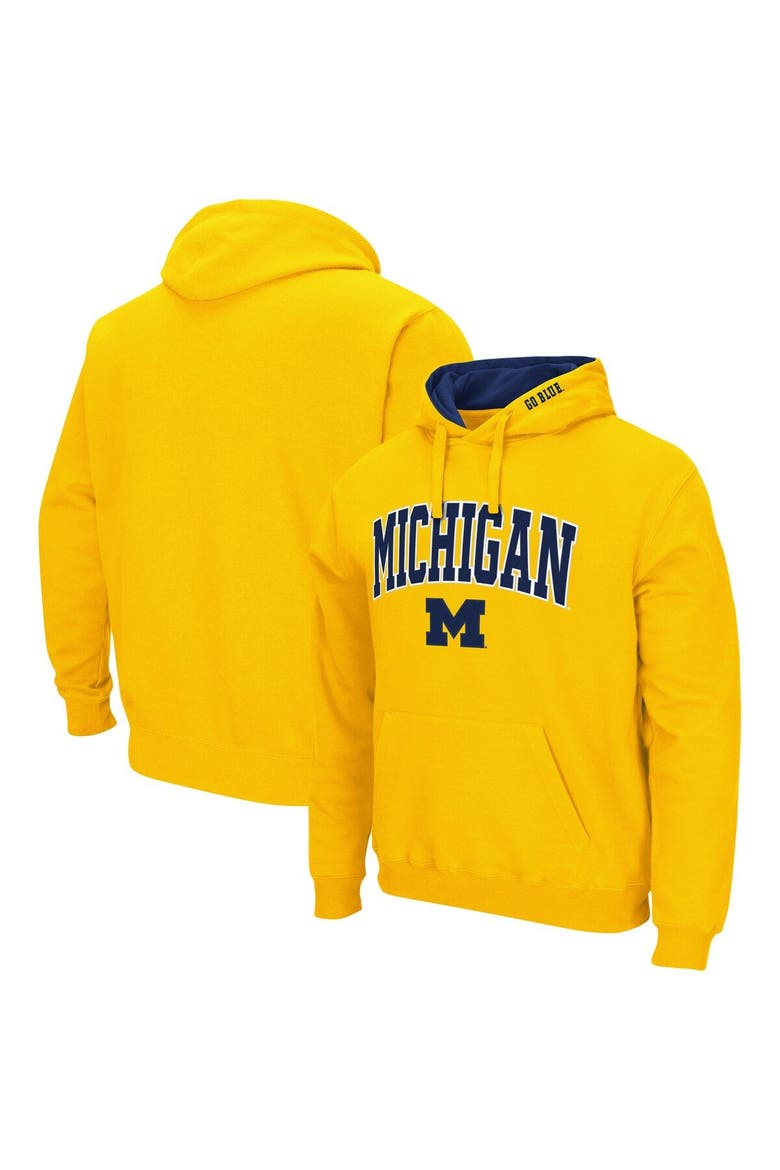 Men's Colosseum Maize Michigan Wolverines Arch & Logo 3.0 Pullover Hoodie, Main, color, Maize