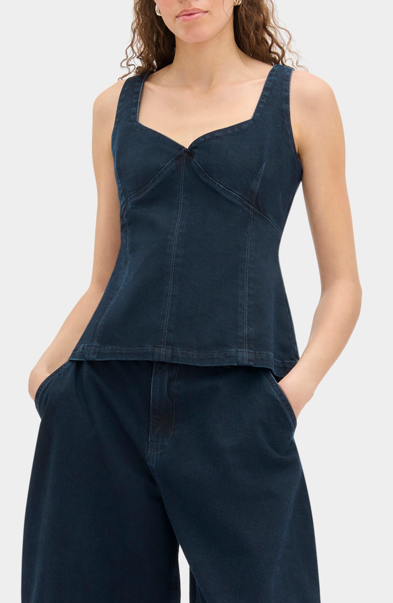 Aligne Storm Sweetheart Neck Denim Tank In Blue