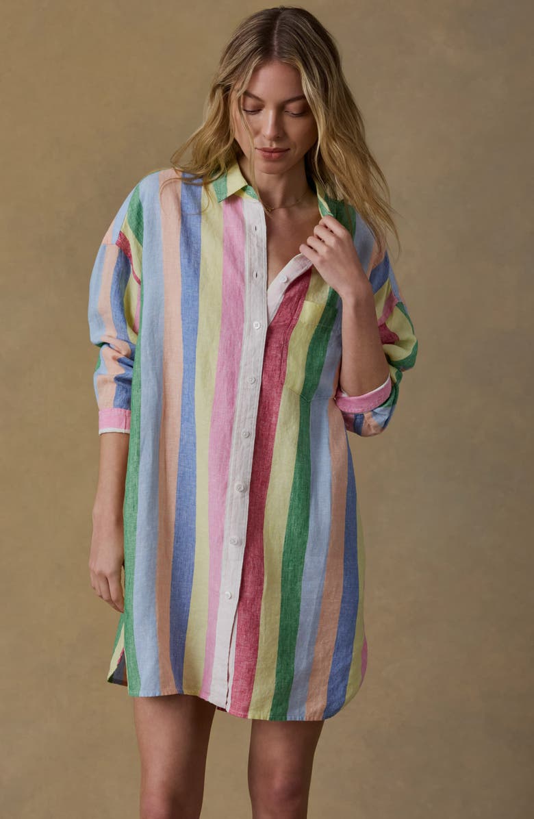 Faherty Laguna Stripe Long Sleeve Linen Shirtdress, Alternate, color, 