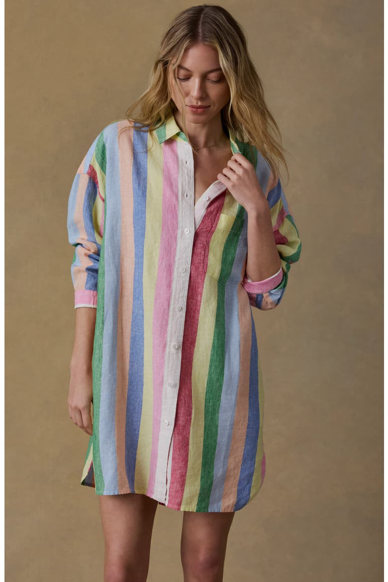 faherty linen laguna dress Faherty LAGUNA Linen Midi Sleeveless Shirtdress L Dullgold