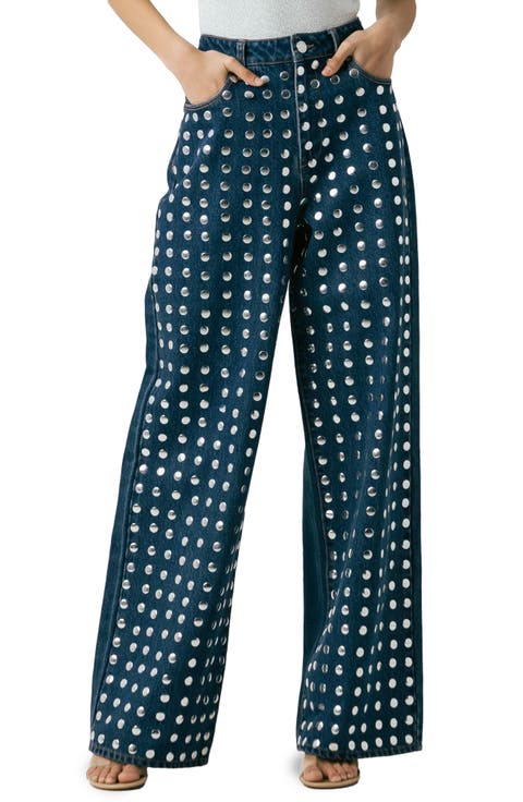 Franklin Studded High Waist Wide Leg Jeans (Silver Dreams)