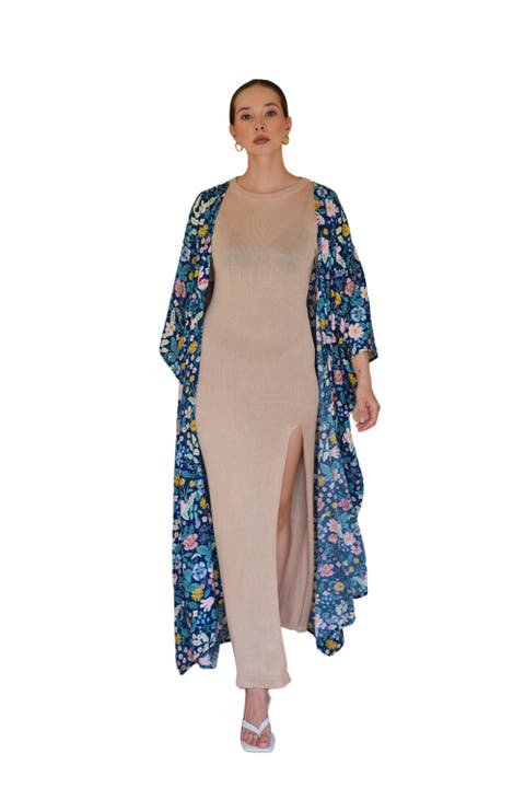 Botanical-Print Travel Kimono Duster
