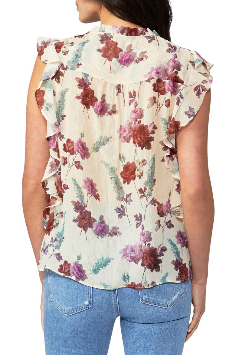 Genie Floral Print Ruffle Silk Top, Alternate, color, NUDE CREAM MULTI