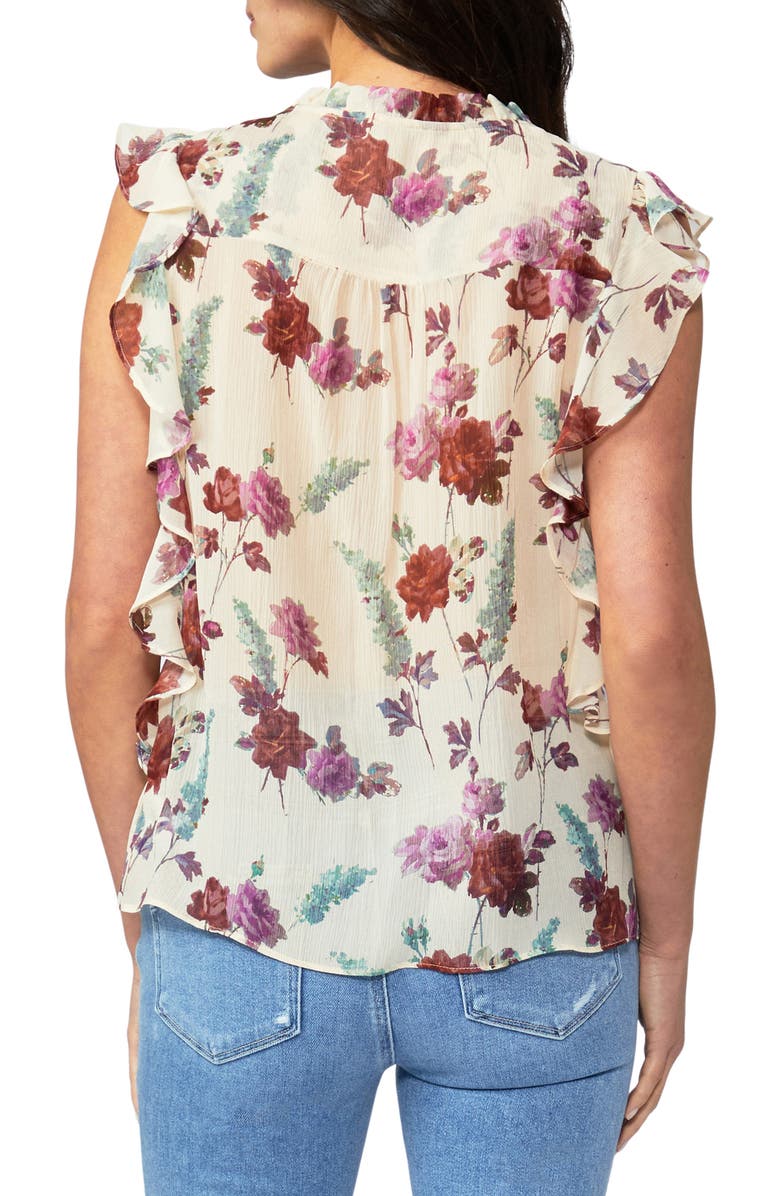 PAIGE Genie Floral Print Ruffle Silk Top, Alternate, color, 