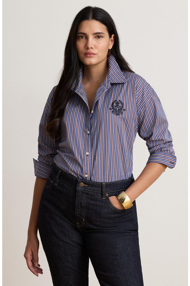 Embroidered Stripe Shirt, Alternate, color, NAVY BLUE/ ORANGE