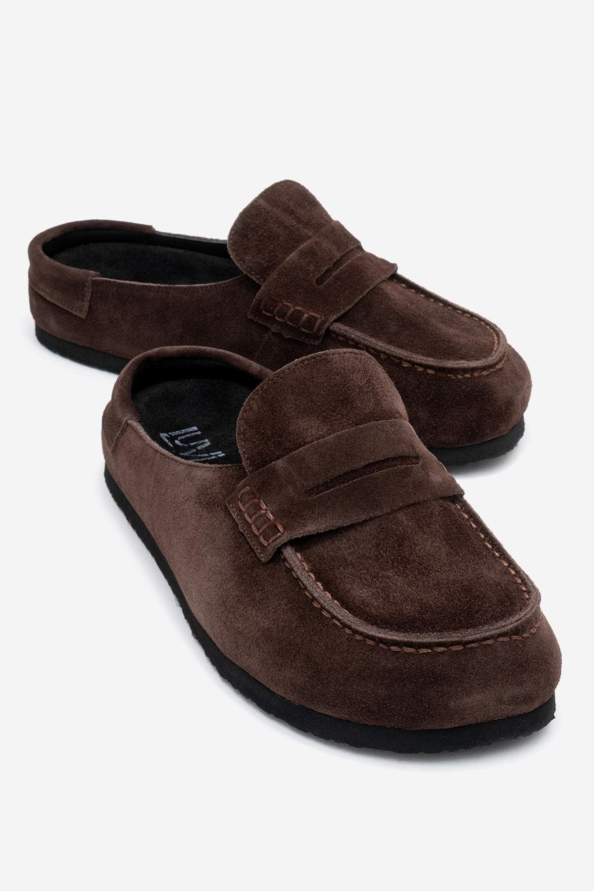 Priva Leather Slip-On Slipper, Main, color, Brown Suede