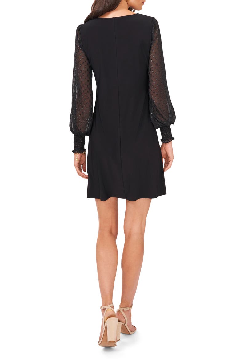 Mixed Media Clip Dot Long Sleeve Sheath Minidress, Alternate, color, BLACK 001