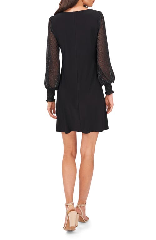 CHAUS CHAUS MIXED MEDIA CLIP DOT LONG SLEEVE SHEATH MINIDRESS 