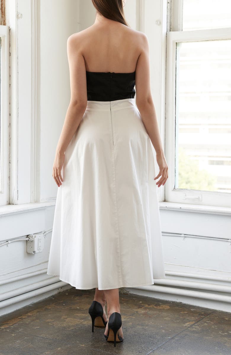 FREEMARKET Bow Strapless Cotton Midi Dress, Alternate, color,